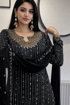 Premium Foux Georgette Suit Set with Real Mirror Work & Sequin Embroidery