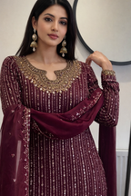 Premium Foux Georgette Suit Set with Real Mirror Work & Sequin Embroidery