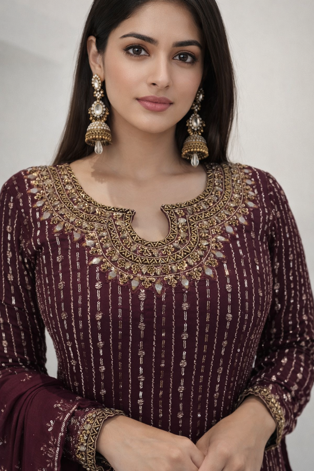 Premium Foux Georgette Suit Set with Real Mirror Work & Sequin Embroidery